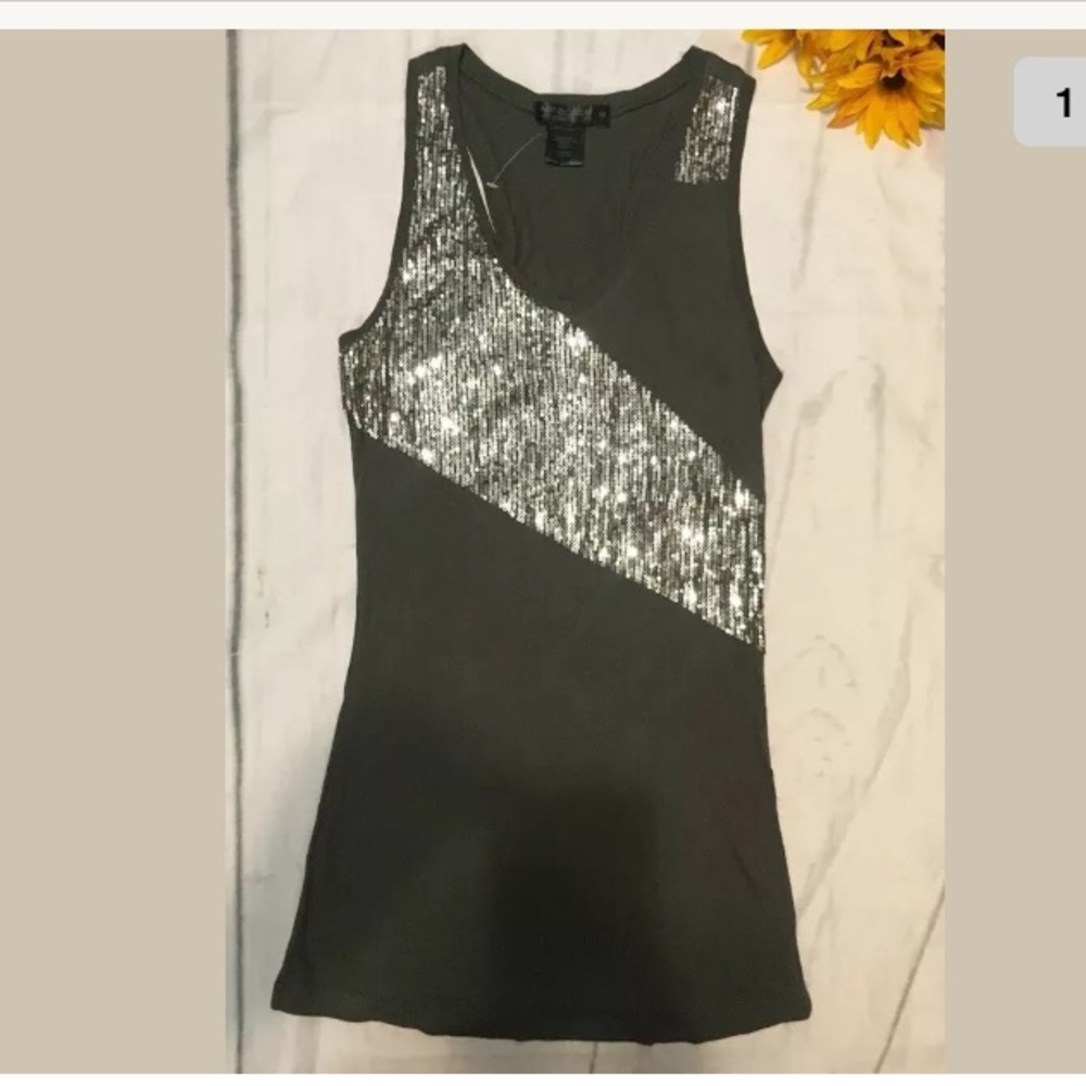 Metropark‎ Bling Sequins Olive Tank XS (z)
